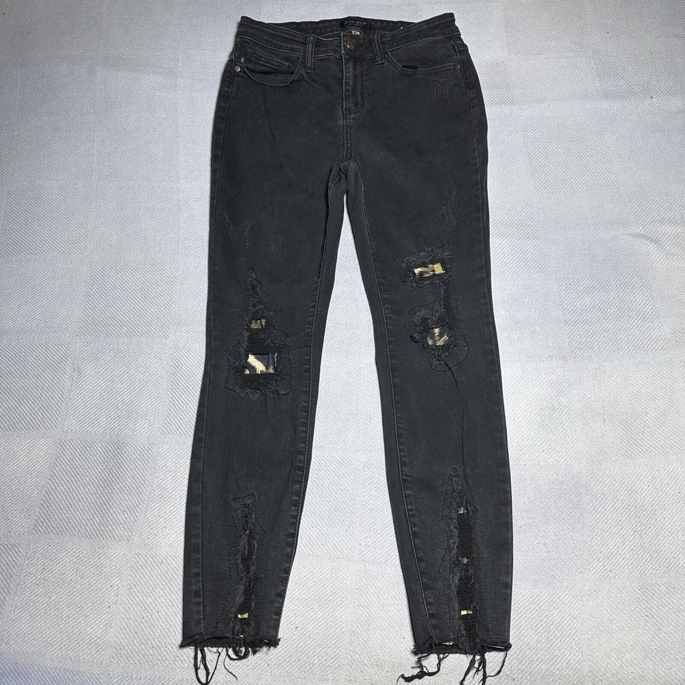 Judy Blue Mid Rise Distressed Leopard Print Patch Skinny Fit Jeans Size 7/28